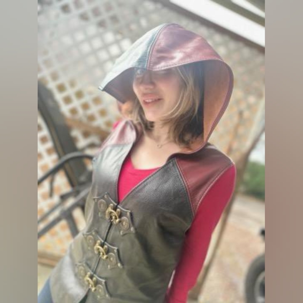 Handmade Leather Vest with Hood